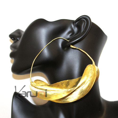 Fulani Earrings Hoops African Ethnic Jewelry Gold Version/Golden Bronze Mali Jumbo 10 cm/4 inches