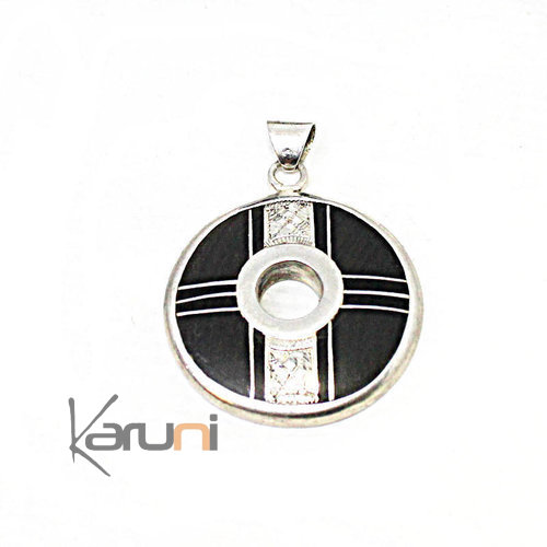 Small Ethnic Necklace Ebony Sterling Silver Pendant 7056