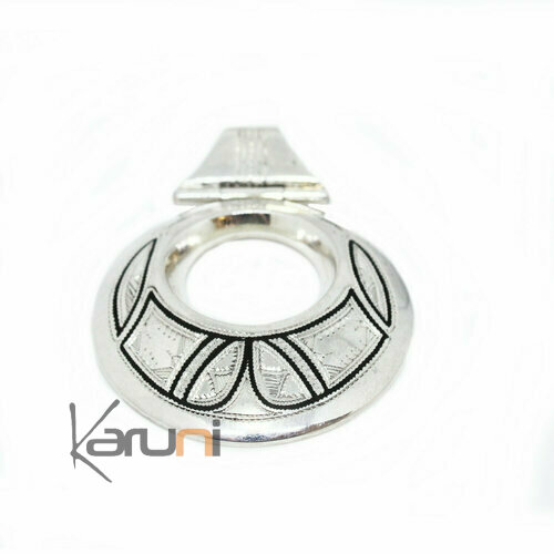 Silver Ebony Engraved Round Pendant Eye 7067