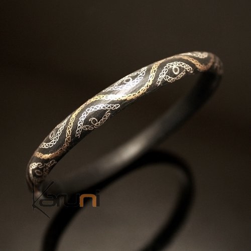 African Bracelet Ethnic Jewelry Silver Horn Bronze Mix Bangle Filigree from Mauritania Men/Women 04 