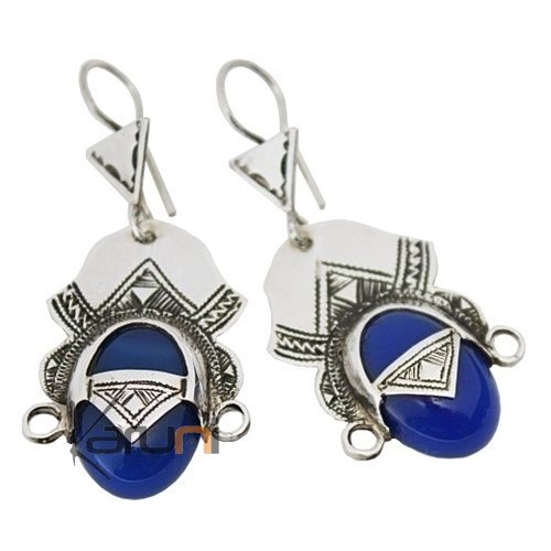 Tuareg goddess earrings silver and blue agate
