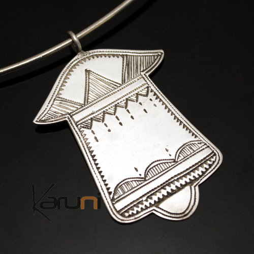 African Necklace Pendant Sterling Silver   Fatma Hand Khamsa Tuareg Tribe Design 03
