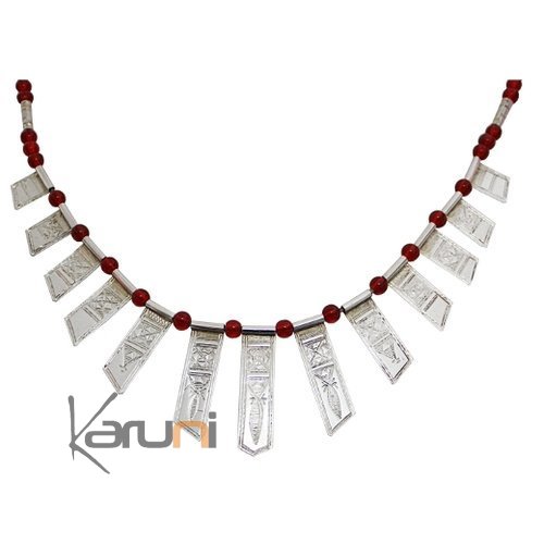 Tuareg celebra large necklace in silver - red pearls