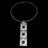 African Necklace Pendant Sterling Silver Ethnic Jewelry Ebony Three Squares Tuareg Tribe Design 11 b