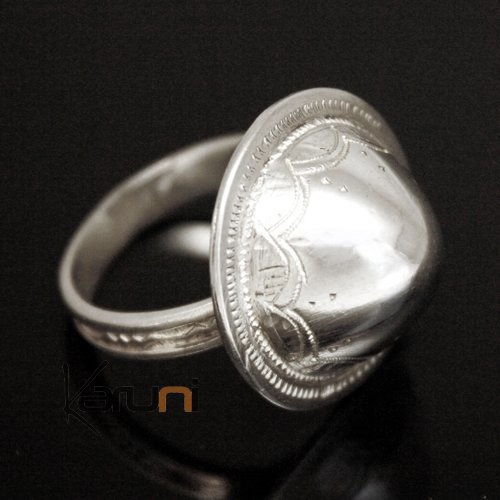 950 Silver Ring Grelot Engraved Dome 10001