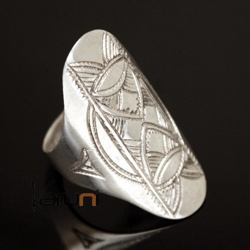 Ethnic Marquise Ring Sterling Silver Jewelry Engraved Tuareg Tribe Design 58