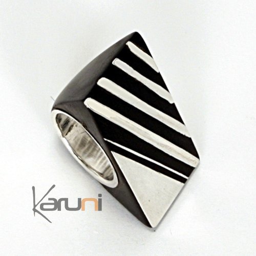 KARUNI-Ebony silver mirror tiangular lines ring 2