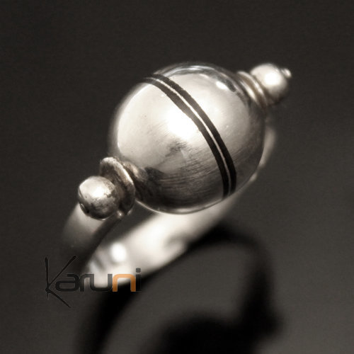 Ethnic Jewelry Ring Sterling Silver Ball Spinning Top Ebony Lines Tuareg Tribe Design KARUNI