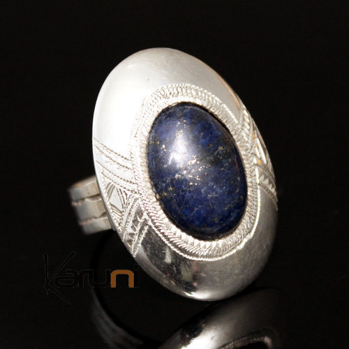 African Lapis Lazuli Ring Sterling Silver Ethnic Jewelry Oval Men/Women Tuareg Tribe Design 01
