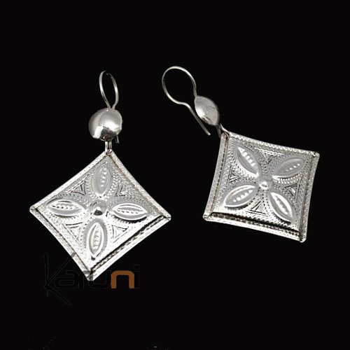 Ethnic Earrings Sterling Silver Jewelry Engraved Diamond Leaf Tuareg Tribe Design 32