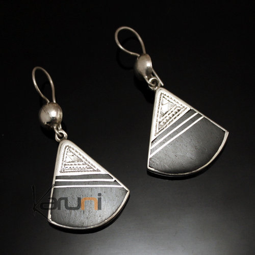 Ethnic Earrings Sterling Silver Jewelry Ebony Engraved Triangles Tuareg Tribe Design 63