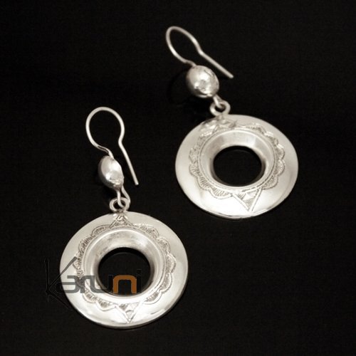  Tuareg Ethnic Jewelry Deep Engraved Round Silver Earrings 04