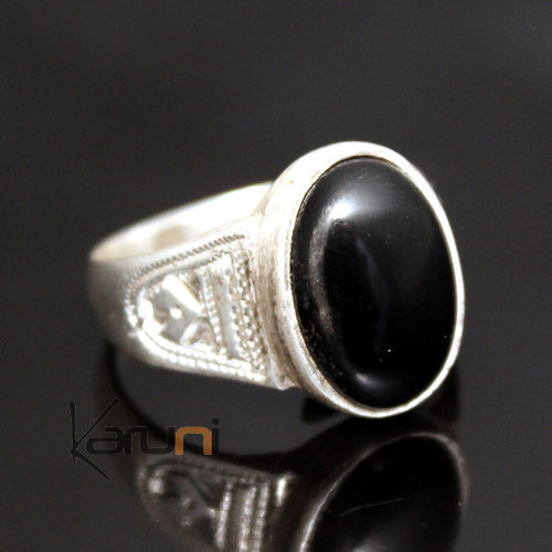 Ethnic Signet Ring Sterling Silver Jewelry Black Onyx Round Tuareg Tribe Design 33