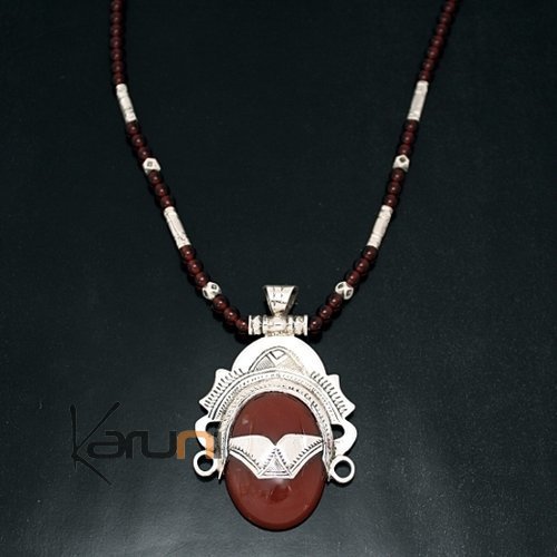 Ethnic Necklace Sterling Silver Jewelry Agate Goddess Brown Orange Oval Tuareg Tribe Design 2