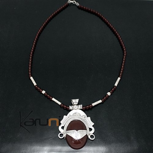Ethnic Necklace Sterling Silver Jewelry Agate Goddess Brown Orange Oval Tuareg Tribe Design 3