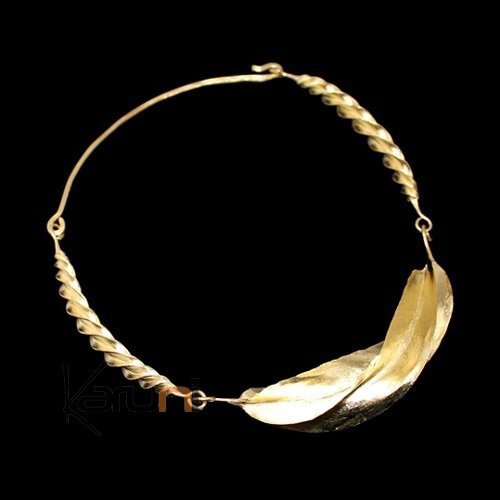 Ethnic African Jewelry Chocker Necklace Bronze Fulani Tribe 3 Leaves Twist Large Design KARUNI