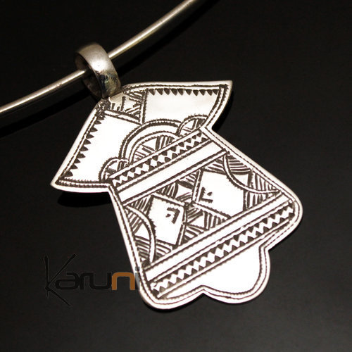 African Necklace Pendant Sterling Silver Ethnic Jewelry Fatma Hand Khamsa Tuareg Tribe Design 02
