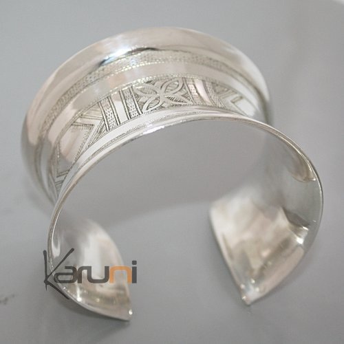 Ethnic Cuff Bracelet Sterling Silver Concave Jewelry Engraved Tuareg Tribe Design 06