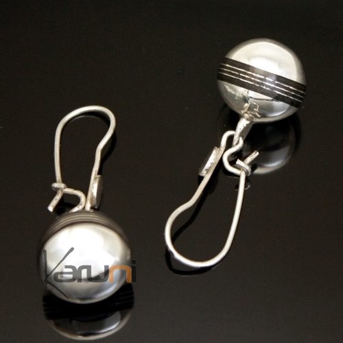 Ethnic Earrings Sterling Silver Jewelry Beads Ebony Lines Tuareg Tribe Design KARUNI Inspired 86