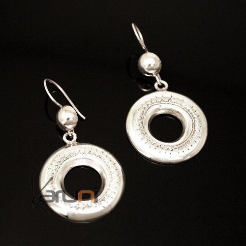  Tuareg Ethnic Jewelry Deep Engraved Round Silver Earrings 03