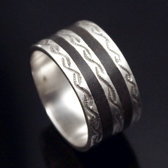 Ethnic Engagement Ring Wedding Jewelry Sterling Silver Ebony Engraved Strips 3 Men/Women Tuareg Tribe Design KARUNI