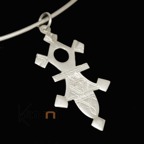 African Southern Cross Necklace Pendant Sterling Silver Ethnic Jewelry from Iferouane Niger Tuareg Tribe Design 01