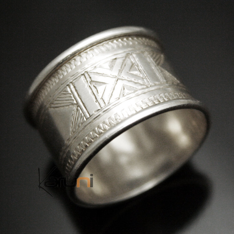 Ethnic Tuareg Tribe Design wide ring for Engagement Silver Hand-Engraved Unisex 20