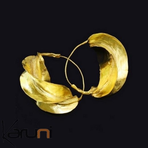 Mali Fulani Earrings Creole Golden Bronze Leaf 3 cm 11