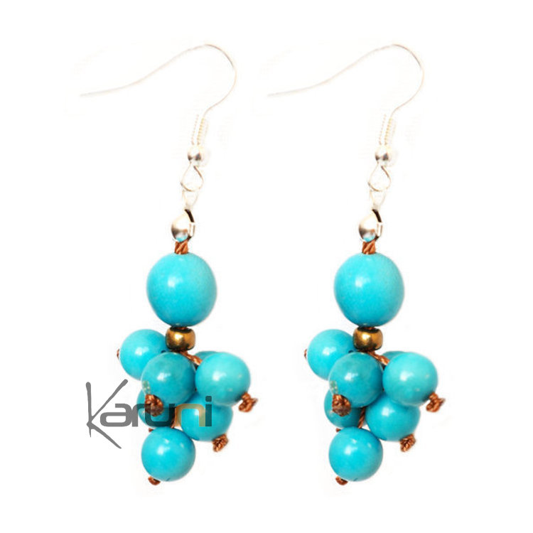 Organic Jewelry Drop Earrings Vegetable Ivory Seeds Small Beads Design Ibarra Turquoise Tagua and Co