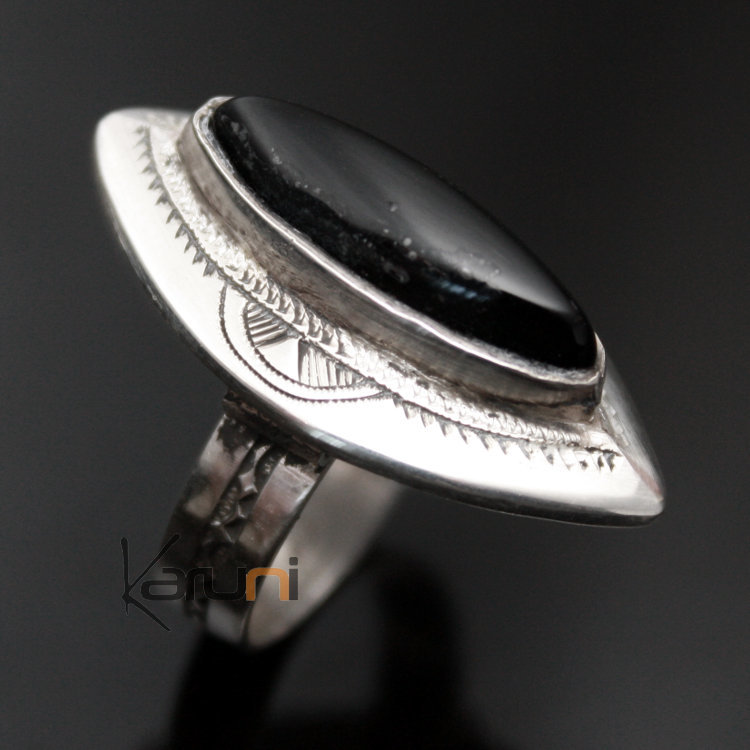 Ethnic Marquise Ring Sterling Silver Jewelry Long Black Onyx Tuareg Tribe Design 05