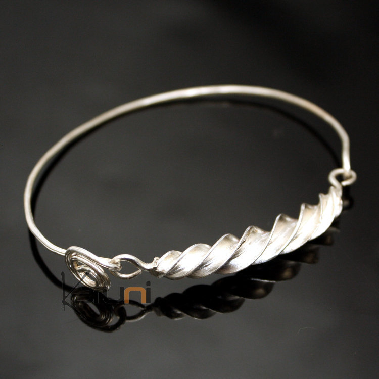 Ethnic African Jewelry Bracelet Silver Plated Fulani Tribe Leaf Thin Clasp Design KARUNI