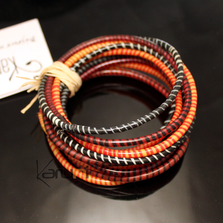 Flip Flop Ethnic African jewelry Plastic Bracelets Jokko Recycled Men Women Children 14 Red/Orange/Black (x12)