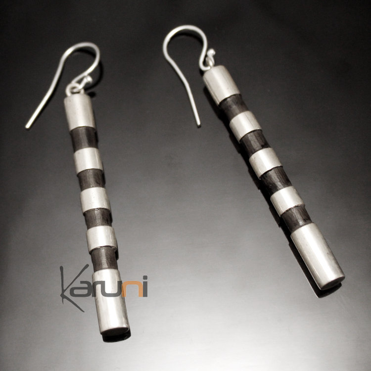 Earrings in Silver and Ebony 27 Pilon Strips Silver Design Karuni
