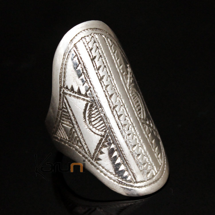 Ethnic Marquise Ring Sterling Silver Jewelry Engraved Tuareg Tribe Design 23