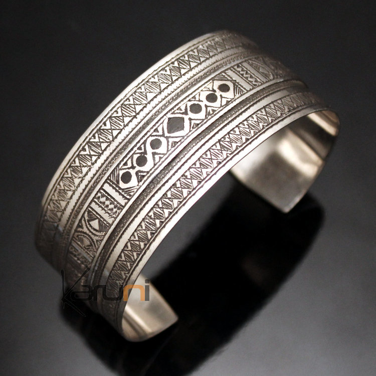 Ethnic Cuff Bracelet Sterling Silver Jewelry Large Engraved Tuareg Tribe  Design 12