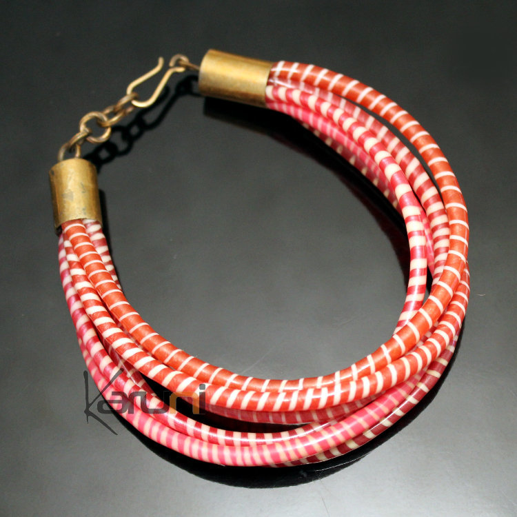 Ethnic African jewelry Plastic Bracelets Jokko Recycled Men Women Children Light Orange (x12)