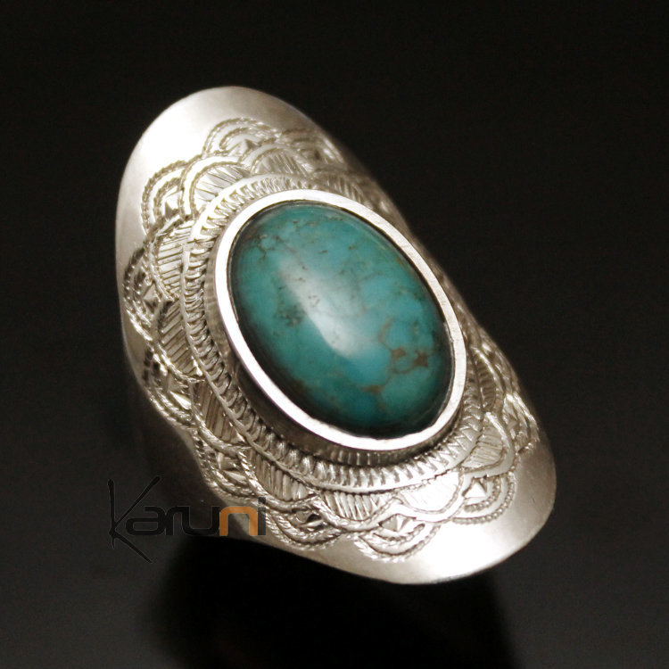 Nigerian Silver Turquoise Ring 50