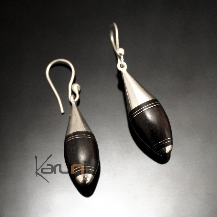 Ethnic Earrings Sterling Silver Jewelry Ebony Thin Rounded Drop Tuareg Tribe Design 100