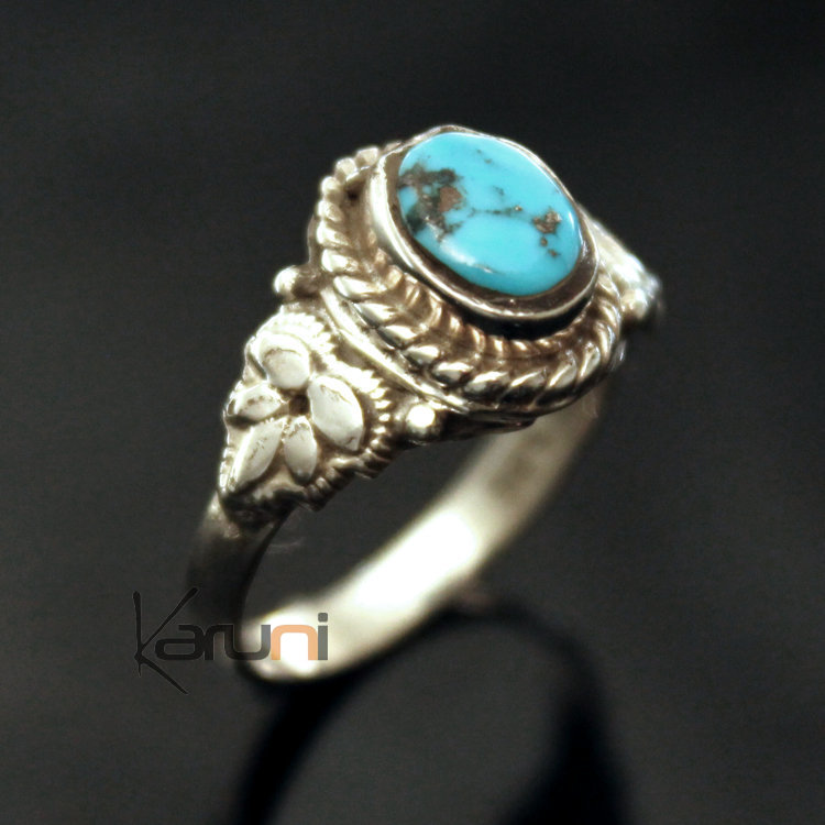 Sterling Silver 925 India Ring 09 Fine Blue Turquoise Leaf