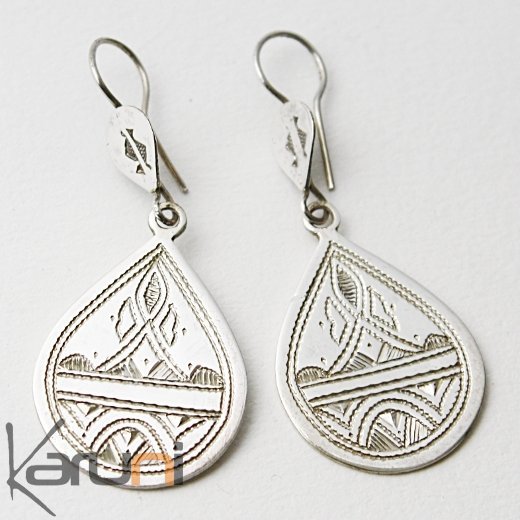 Tuareg Earrings Pendant Wide Drops Engraved in Silver 53