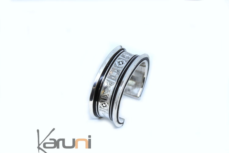 Cuff bracelet silver ebony engraved 