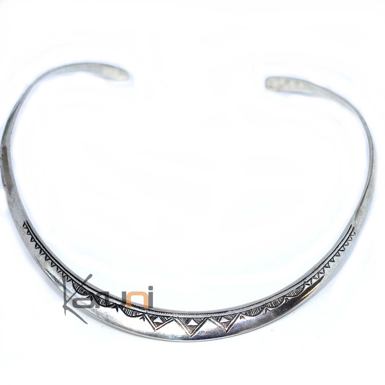 Silver Necklace Choker Engraved Large Torque