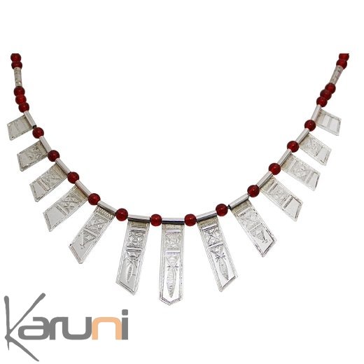 Tuareg celebra large necklace in silver - red pearls