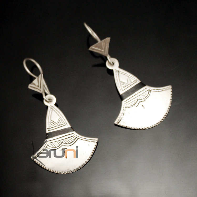 Ethnic Earrings Sterling Silver Jewelry Lotus Ebony Shat-Shat Tuareg Tribe Design 46