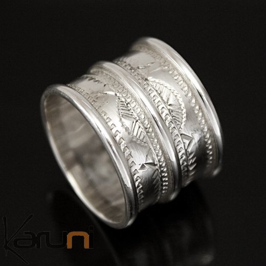 Ethnic Engagement Ring Wedding Jewelry Sterling Silver Large 3 Engraved Lines Men/Women Tuareg Tribe Design 04