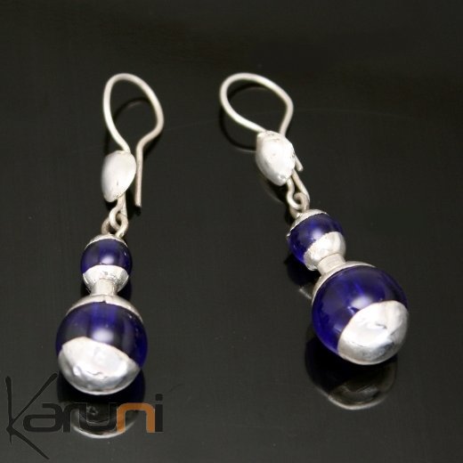 Tuareg pearl earrings silver - blue