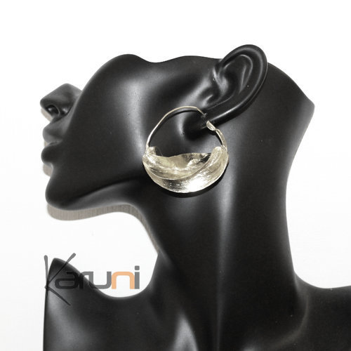 Fulani Earrings Hoops African Ethnic Jewelry Plated Silver Mali 5 cm/2 inches