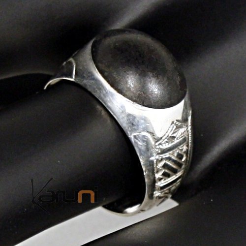 Ethnic Signet Ring Sterling Silver Jewelry Round Ebony Men/Women Tuareg Tribe Design
