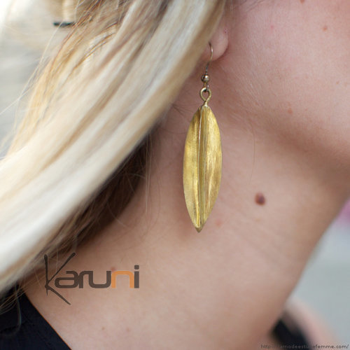 Fulani Earrings Golden Bronze Long Leaves African Ethnic Jewelry Mali e