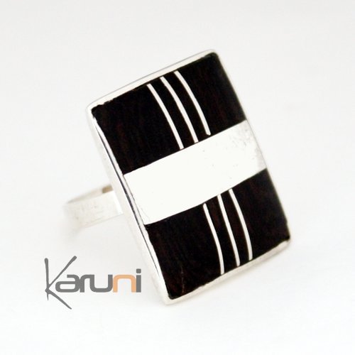 KARUNI-rectangular silver and ebony large stripe and lines